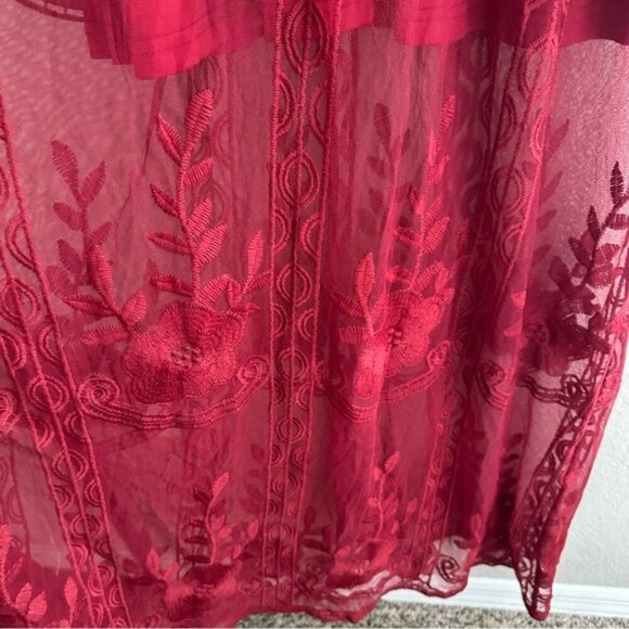 Southern Fried Chics Red Lace Maxi Dress XS NWT Romantic Boho Sheer Overlay NWT - Picture 9 of 16